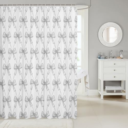 jejeloiu Gray Bow Shower Curtain 72"x84" Bathroom for Kids