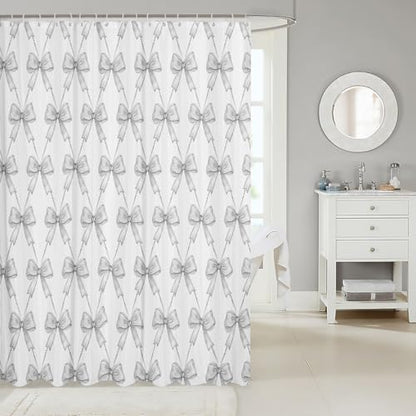 jejeloiu Gray Bow Shower Curtain 72"x84" Bathroom for Kids