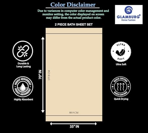 GLAMBURG Premium Cotton Oversized 2 Pack Bath Sheet 35x70-100% Pure Cotton - Ideal for Everyday use - Ultra Soft & Highly Absorbent - Machine Washable - Orange