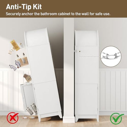 RALGEND 66" Tall Bathroom Storage Cabinet with Flip Drawer, Freestanding Storage Cabinet with Doors & Shelves,Arched Cabinets for Bathroom, Living Room, Kitchen, Laundry, White