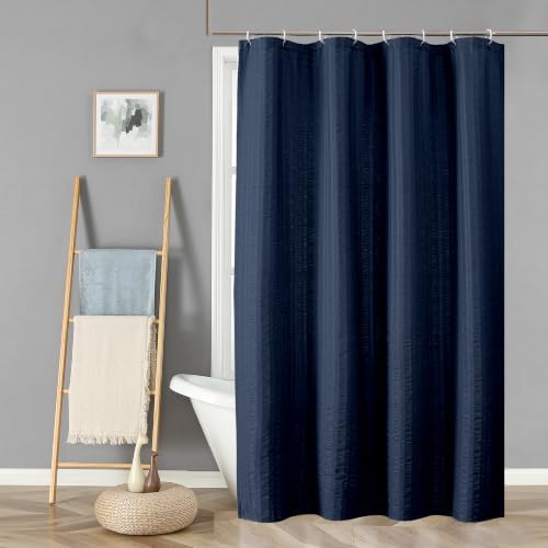Aiyufeng Moga Navy Blue Fabric Shower Curtain 72 Inch Long for Bathroom
