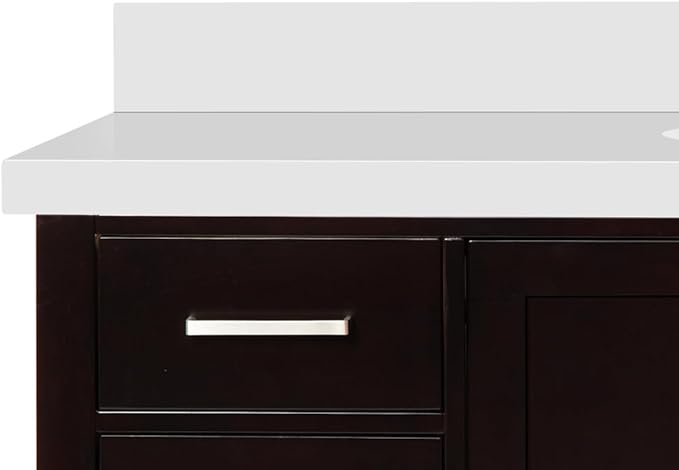 ARIEL 55" Espresso Bathroom Vanity with 1.5" Edge Pure White Quartz Countertop & Backsplash, Center Oval Sink, 2 Soft Closing Doors, 9 Full Extension Dovetail Drawers, Satin Brass
