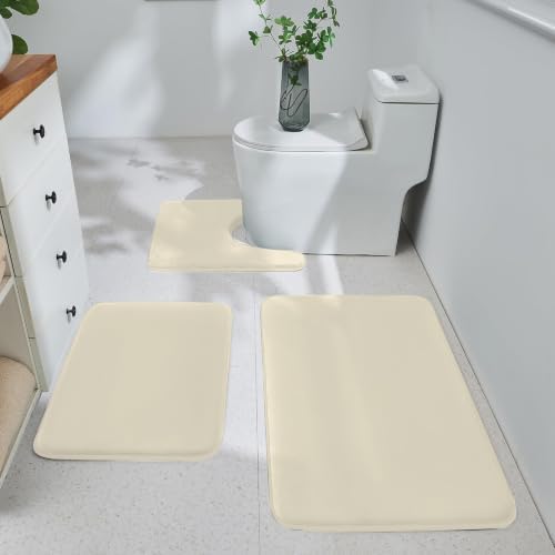 HUXMEYSON 3-Piece Memory Foam Bathroom Rug Set, Ivory