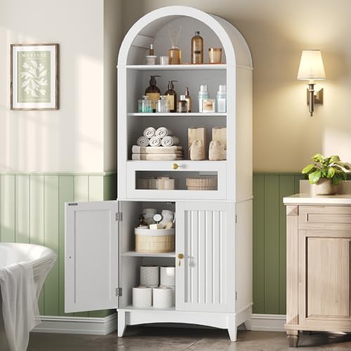 RALGEND 66" Tall Bathroom Cabinet Set of 2, Freestanding Cabinet with Doors & Shelves,Arched Cabinets for Bathroom, Living Room, Kitchen, Laundry, White