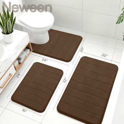 Neween Bathroom Rugs Set 2 Piece, Absorbent Memory Foam Bath Mat, Brown