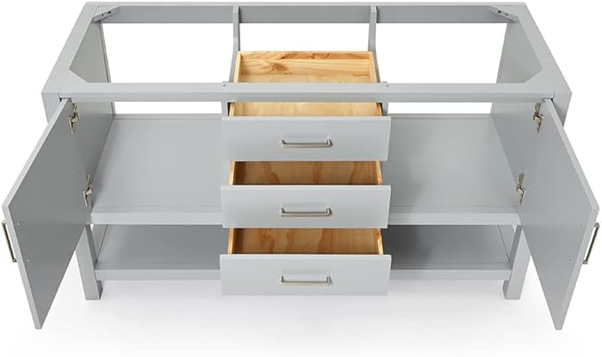ARIEL Bayhill 60" Double Sink Base Cabinet in Grey