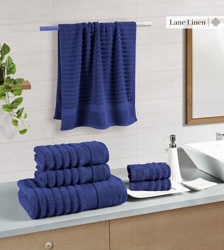LANE LINEN Bath Towel Set 100% Cotton 6 Piece Soft Absorbent - Navy