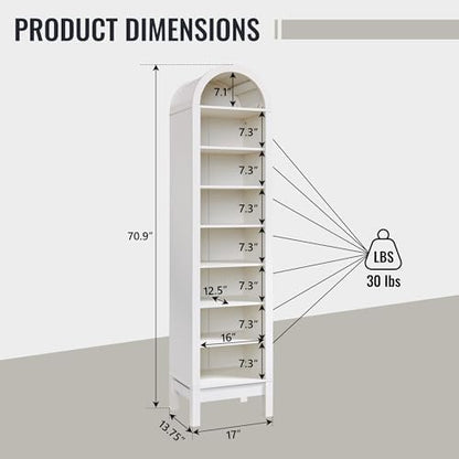 IFBUY 71" Tall Arched Bathroom Storage Cabinet, 8-Tier Modern Farmhouse Storage Cabinet with Adjustable Shelves, Wood Freestanding Cabinet for Bathroom, Living Room, Entryway, Hallway (Antique White)
