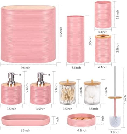 10 PCS Pink Bathroom Accessories Set with Trash Can Bathroom Accessory