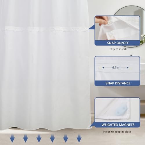 No Hook Shower Curtain with Snap in Liner 71x74 Inch