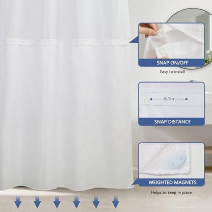 No Hook Shower Curtain with Snap in Liner 71x74 Inch
