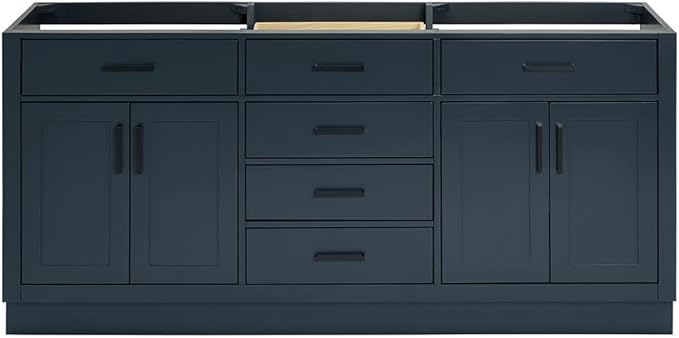 ARIEL Hepburn 72-inch Bathroom Vanity Base Cabinet,Solid Wood, 4 Soft Closing Doors, 6 Dovetail Drawers, Midnight Blue