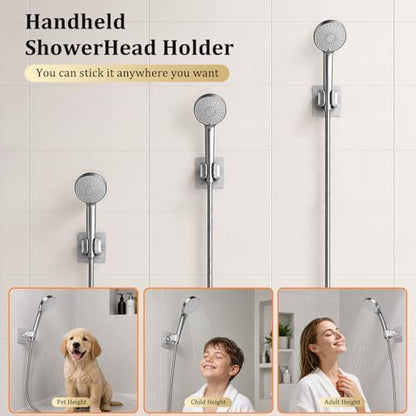 Adjustable Shower Head Holder Adhesive & Drill 2-in-1 with 360° Swivel