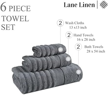 LANE LINEN Large Bath Towel Set Absorbent Quick Dry 100% Cotton Soft - Grey