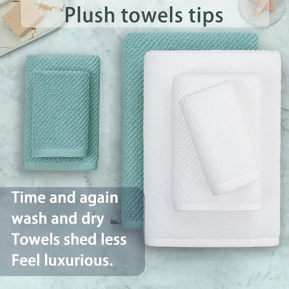 VOOVA & MOVAS 6PC Towel Set, 100% Cotton, Aqua Teal White