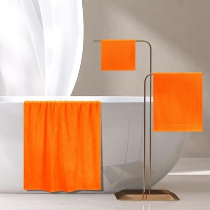 MyOwn Ultra Soft 3 Pack Cotton Towel Set, Contains a Bath Towels 28x55 inch, a Hand Towels 16x24 inch & a Wash Coths 12x12 inch, Ideal Everyday use, Compact & Lightweight - Orange
