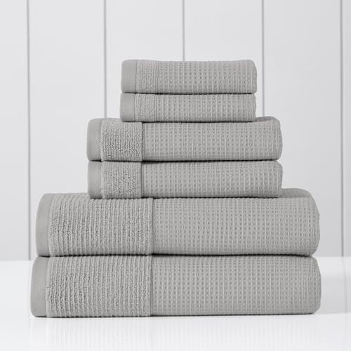 Modern Threads Waffle-Rib 6-Piece Towel Set – Premium Cotton Bath Towels, Ultra-Absorbent & Soft, Elegant Waffle Texture for Bathroom & Spa, Oyster