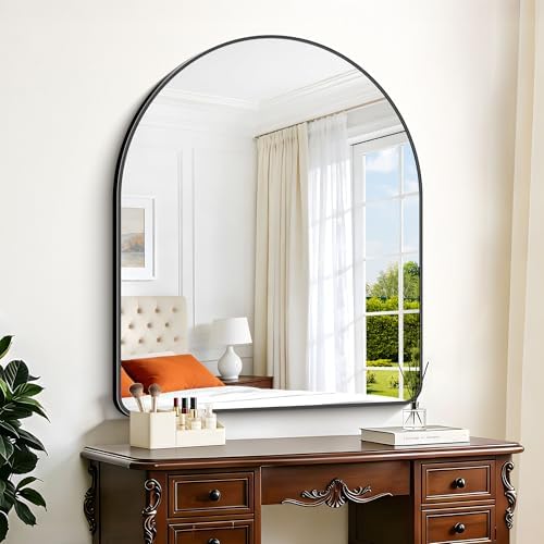 GLASHOM Arched Bathroom Mirror, 40"x48" Black Arched Mirror for Bathroom, Wall Mounted Mirror, Black Vanity Wall Mirror w/Metal Frame for Bedroom, Entryway, Living Room, Vertically Hanging