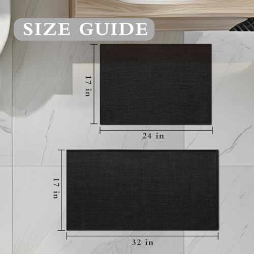 YIHOUSE Bathroom Rugs Thin Bath Mat Sets 2 Pieces Quick Dry,Black