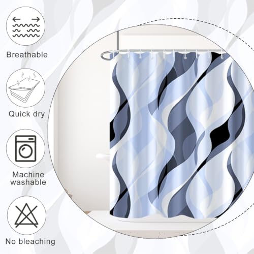 Sky Blue Striped Clawfoot Tub Shower Curtain 180x70 inch 30 Hooks