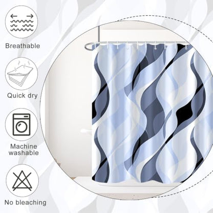 Sky Blue Striped Clawfoot Tub Shower Curtain 180x70 inch 30 Hooks