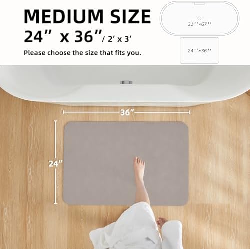TYUU Thin Bath Mat, Bathroom Rugs Non Slip Washable, 24x36 Light Grey