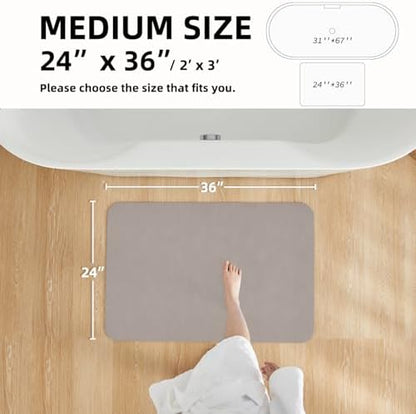 TYUU Thin Bath Mat, Bathroom Rugs Non Slip Washable, 24x36 Light Grey