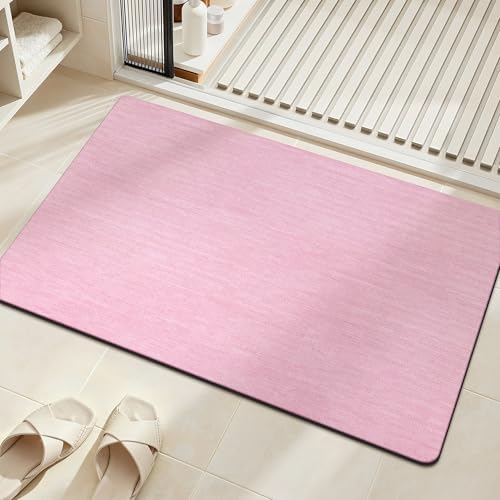 Mecko Bath Mat 20"x32",Ultra Thin Bathroom Rug fit Under Door Pink