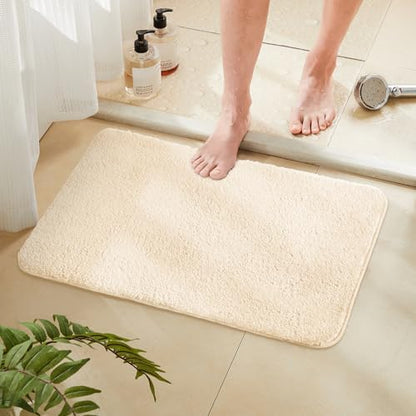 TECHMILLY Shaggy Bathroom Rug Mat 32x20, Absorbent Thick Non Slip Microfiber Mats, Quick Dry Machine Washable Bath Rug for Bathroom Floor, Bathtub and Shower, Cream
