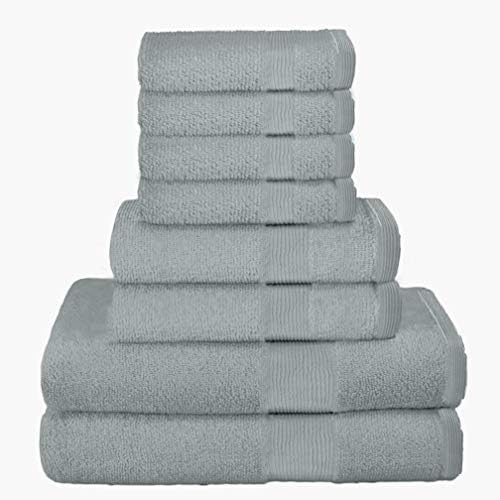 Belizzi Home 8 Piece Towel Set 100% Ring Spun Cotton, 2 Bath Towels 27x54, 2 Hand Towels 16x28 and 4 Washcloths 13x13 - Ultra Soft Highly Absorbent Machine Washable Hotel Spa Quality - Jade
