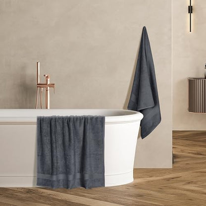 GLAMBURG Premium Cotton 4 Pack Bath Towel Set - 100% Pure Cotton - 4 Bath Towels 27x54 - Ideal for Everyday use - Ultra Soft & Highly Absorbent - Charcoal