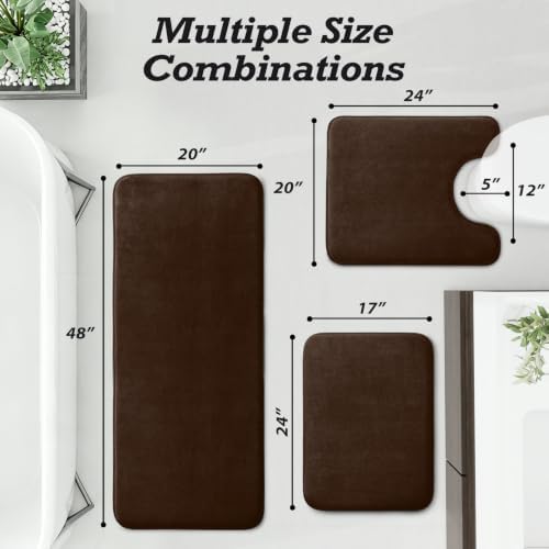 HUXMEYSON Bathroom Rugs Sets 3 Piece, Non-Slip & Quick Dry Bath Mat Set, Ultra Soft Velvet Bath Rugs for Bathroom, Toilet and Shower Floor, Brown