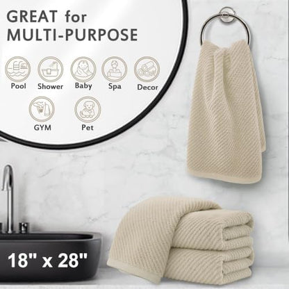 VOOVA & MOVAS Hand Towels 4PC, 100% Cotton, 18x28 in, Tan Taupe