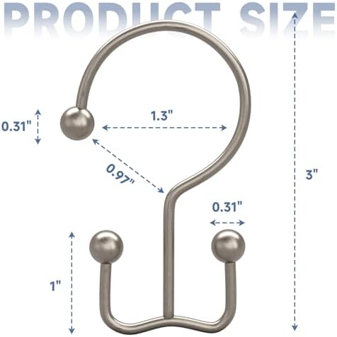 Titanker Shower Curtain Hooks Rings, Rust Resistant Metal Minimalist Simple Double Glide Shower Hooks Rings for Bathroom Shower Rods Curtains, Set of 12 Hooks - Matte Nickel