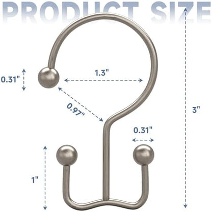 Titanker Shower Curtain Hooks Rings, Rust Resistant Metal Minimalist Simple Double Glide Shower Hooks Rings for Bathroom Shower Rods Curtains, Set of 12 Hooks - Matte Nickel