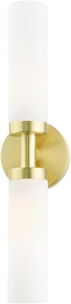Livex Lighting Aero Steel 2 Light Wall Sconce for home decor, 1 Satin Brass Finish light fixture, perfect for bathroom, bedroom or living room decor