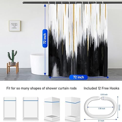 NBVKO 4PCS Black Oil Painting Style Shower Curtain Set with Non-Slip Rugs,Toilet Lid Cover and Bath Mat,Bathroom Decor Accessory Set