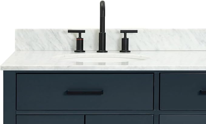 ARIEL Hepburn 72-inch Bathroom Vanity with Sink,Solid Wood, 0.75-inch Italian Carrara Marble Countertop, Double Oval Porcelain Sink, 4 Soft Closing Doors, 6 Dovetail Drawers, Midnight Blue