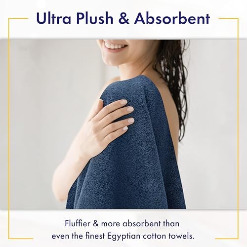 Alusa Home 100% Organic Zero-Twist Cotton Towels - GOTS Certified Luxury Bath Towels - Ultra Soft & Plush 700GSM Long-Staple Cotton - 6 Piece Towel Set (Navy Blue)