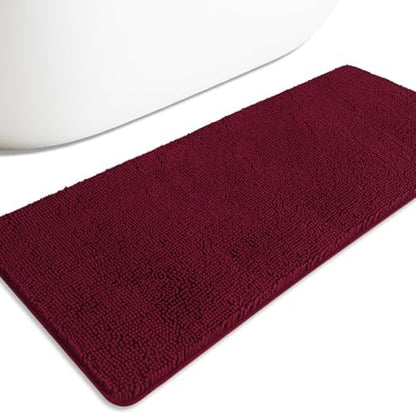 Bathroom Runner Rug 24 x 60 Inch – Extra Large Long Bath Mat | Absorbent and Washable Thick Chenille Bath Rug Non-Slip Runner Rug for Bathroom, Shower, Sink(Vivid Burgundy)