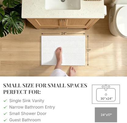 Bcoimo Small Bath Rug Mat,Chenille Extra Soft White Bathhroom Mats for Tub