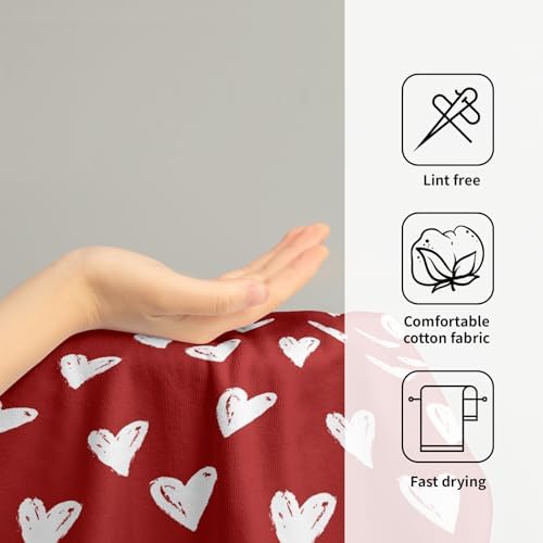 Love Hearts Hand Towel Set of 2, Cute Valentine's Day Red Soft Absorbent Dish Tea Towels Washcloths 14x28 Inch Home Hotel Kitchen Bathroom Wedding Anniversary Decor
