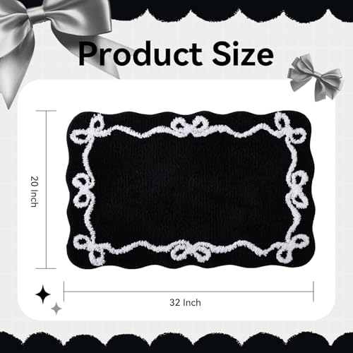 TRUEDAYS Black Bow Bathroom Rugs, Cute Bow Bath Mat, 32 * 20 Inch