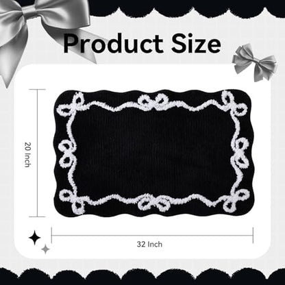 TRUEDAYS Black Bow Bathroom Rugs, Cute Bow Bath Mat, 32 * 20 Inch