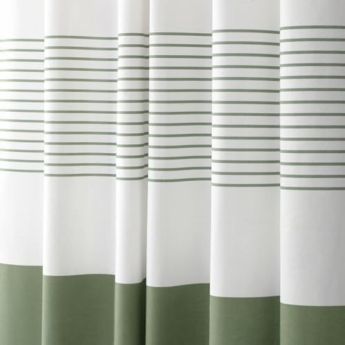 Sage Green Boho Cotton Striped Shower Curtain with Tassel 72"W X 78"L