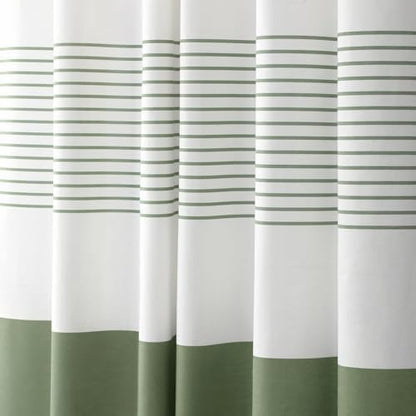 Sage Green Boho Cotton Striped Shower Curtain with Tassel 72"W X 78"L
