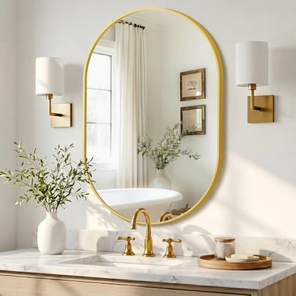 Oval Bathroom Mirror for Over Sink, 24"x36" Vanity Mirror for Wall, Gold