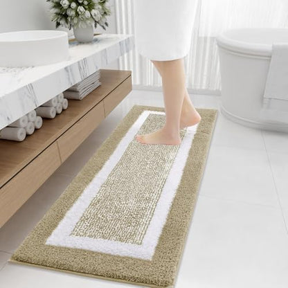 OLANLY Bathroom Runner Rugs 47x20, Long Bath Mats for Bathroom Floor, Beige