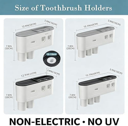 Toothbrush Holders for Bathrooms Wall Mounted, 6 Slot Toothbrush Holder with 2 Automatic Toothpaste Dispensers, 2 Magnetic Cups, Large Capacity Bathroom Organizer, Wall Storage with Drawer