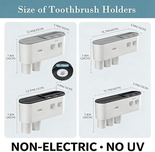 Toothbrush Holders Wall Mounted, Toothbrush Holder with Automatic Toothpaste Dispensers, 6 Brush Slots, 3 Magnetic Cups,1 Cosmetic Drawer Organizer and 1 Large Storage Tray